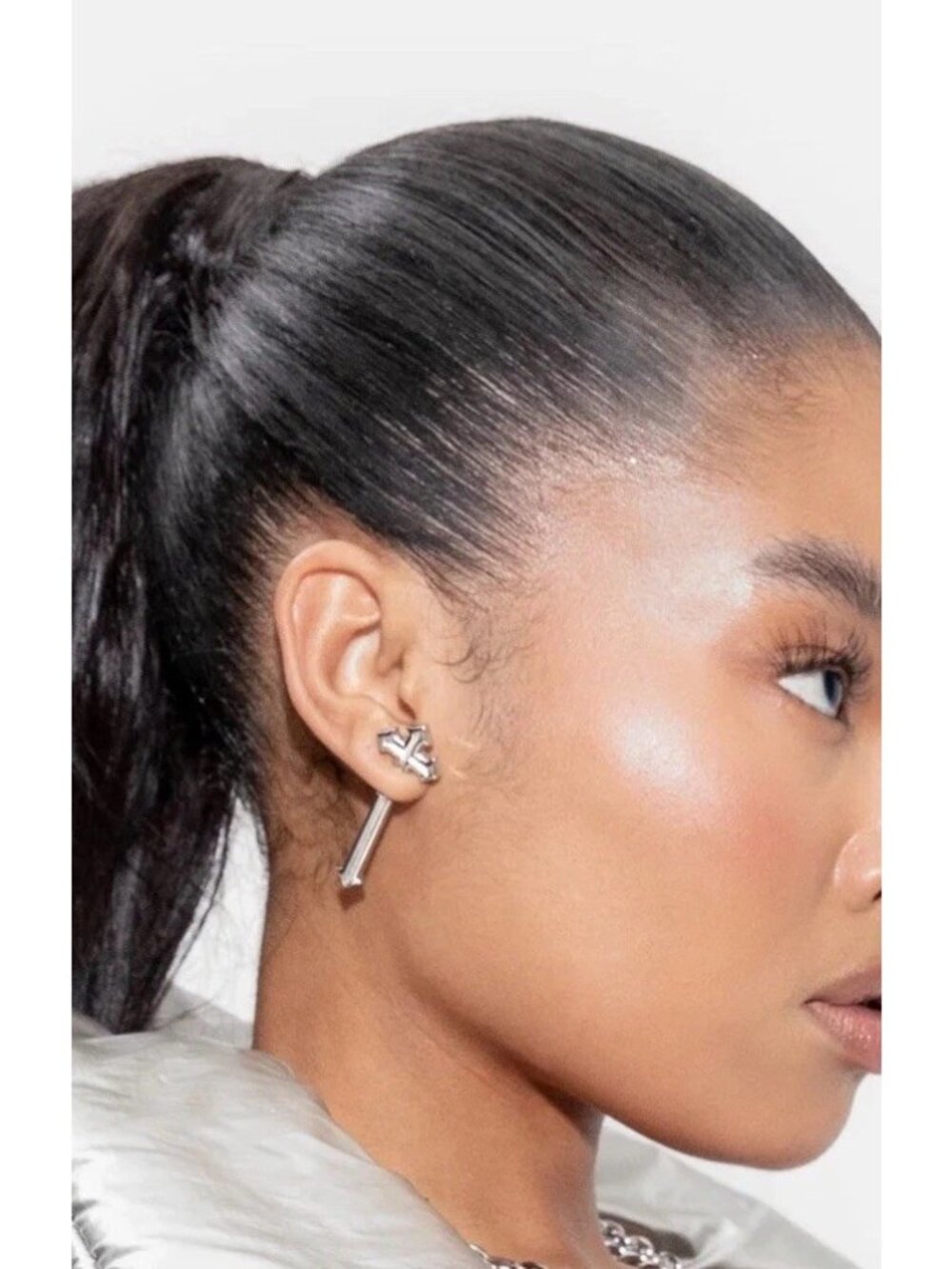 Rare Romance Strike Through Cross Single Earring Silver Tone Gothic Unisex